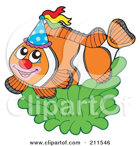 Royalty-Free (RF) Clipart Illustration of a Party Clownfish With A Hat And Anemone by visekart
