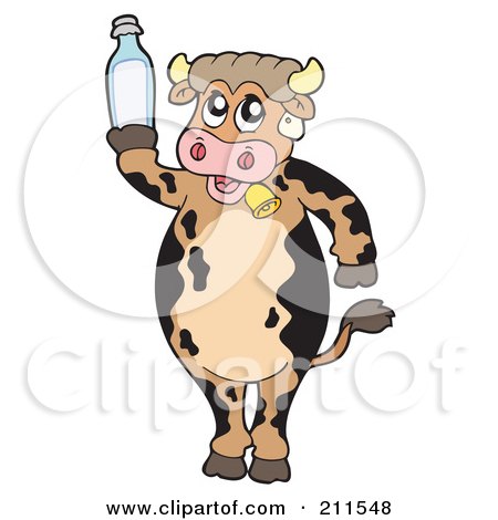 Royalty-Free (RF) Clipart Illustration of a Dairy Cow Standing And Holding A Milk Bottle by visekart