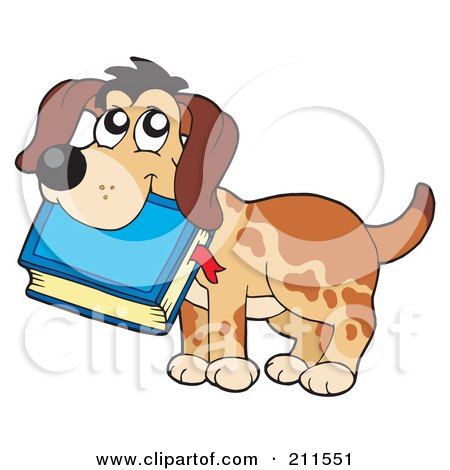 Royalty-Free (RF) Clipart Illustration of a Cute Dog Carrying A Book In His Mouth by visekart