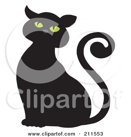 Royalty-Free (RF) Clipart Illustration of a Solid Black Cat With Green Eyes And A Curled Tail by visekart