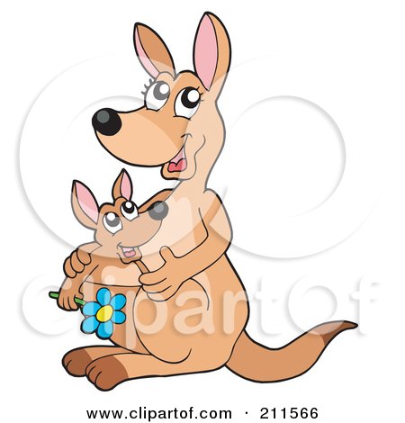 Royalty-Free (RF) Clipart Illustration of a Mother And Baby Joey With A Flower by visekart