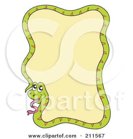 Royalty-Free (RF) Clipart Illustration of a Long Green Snake Making A Border Around Yellow by visekart