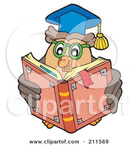 Royalty-Free (RF) Clipart Illustration of an Owl Teacher Reading A School Book by visekart