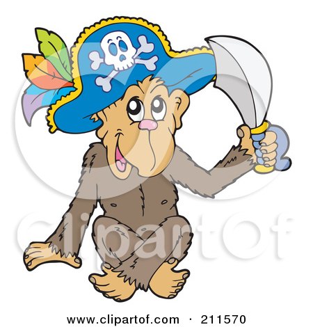 Royalty-Free (RF) Clipart Illustration of a Cute Monkey Pirate Holding A Sword by visekart