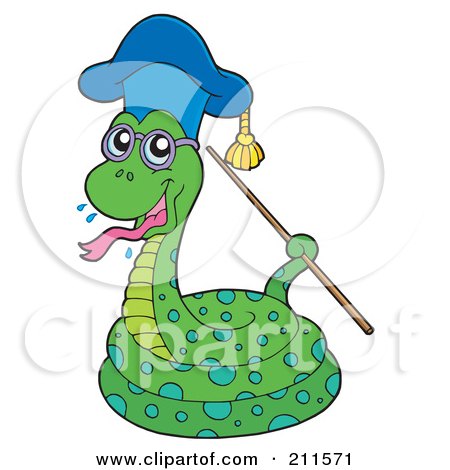 Royalty-Free (RF) Clipart Illustration of a Snake Professor Holding A Pointer Stick by visekart