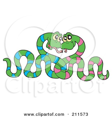 Royalty-Free (RF) Clipart Illustration of a Snake Couple Entwined And Gazing At Each Other by visekart