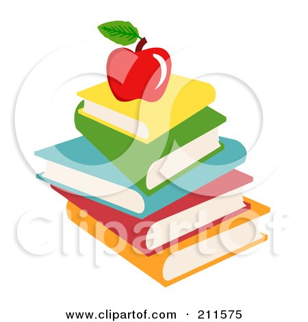 Royalty-Free (RF) Clipart Illustration of a Stack Of Text Books And An Apple by Hit Toon