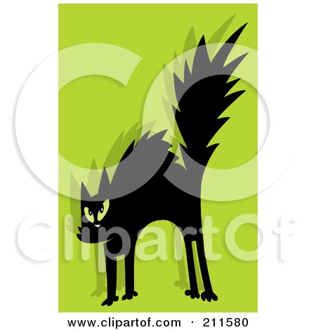Royalty-Free (RF) Clipart Illustration of a Scared Black Cat Over Green by Hit Toon