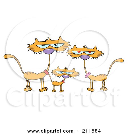 Royalty-Free (RF) Clipart Illustration of a Family Of Three Orange Cats by Hit Toon