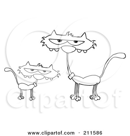 Royalty-Free (RF) Clipart Illustration of an Outlined Kitten By A Mother Cat by Hit Toon