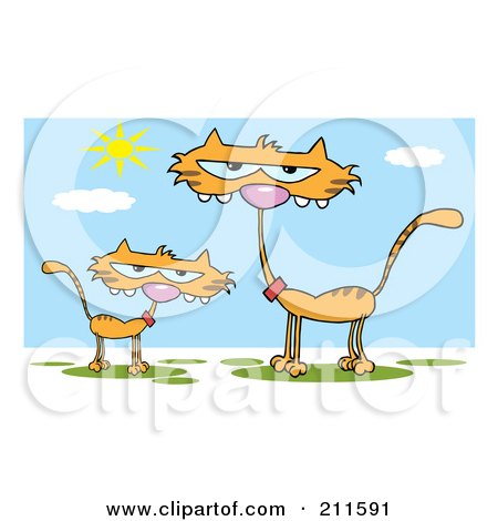 Royalty-Free (RF) Clipart Illustration of an Orange Kitten By A Mother Cat During The Day by Hit Toon