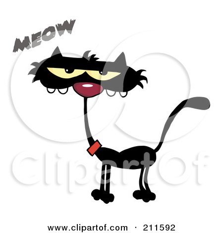 Royalty-Free (RF) Clipart Illustration of a Scrawny Meowing Black Cat by Hit Toon