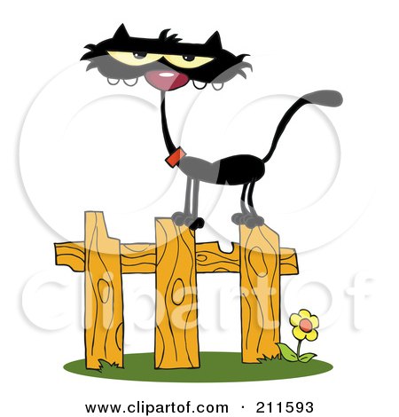 Royalty-Free (RF) Clipart Illustration of a Scrawny Black Cat On A Fence by Hit Toon