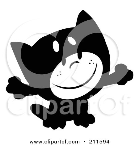 Royalty-Free (RF) Clipart Illustration of a Black And White Kid Smiling And Dressed In A Cat Halloween Costume by Hit Toon