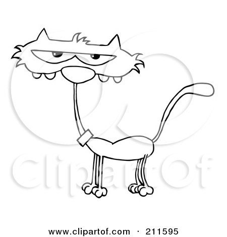 Royalty-Free (RF) Clipart Illustration of a Scrawny Outlined Cat by Hit Toon