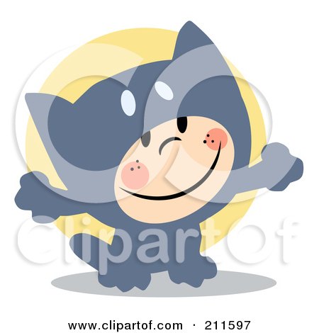 Royalty-Free (RF) Clipart Illustration of a Cute Child Smiling And Dressed In A Gray Cat Halloween Costume by Hit Toon
