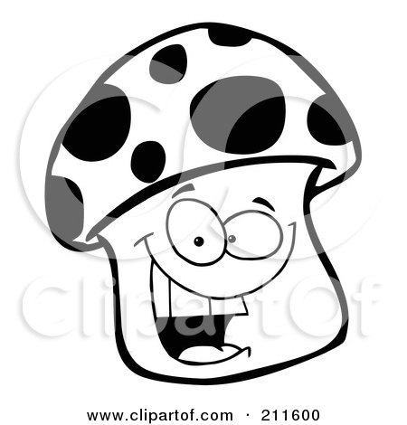 Royalty-Free (RF) Clipart Illustration of a Black And White Mushroom Character Smiling by Hit Toon