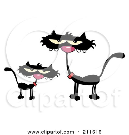 Royalty-Free (RF) Clipart Illustration of a Black Kitten By A Mother Cat by Hit Toon