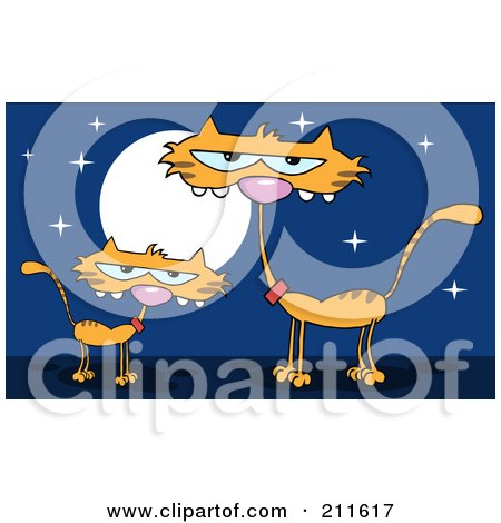 Royalty-Free (RF) Clipart Illustration of an Orange Kitten By A Mother Cat At Night by Hit Toon