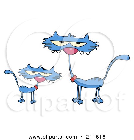 Royalty-Free (RF) Clipart Illustration of a Blue Kitten By A Mother Cat by Hit Toon