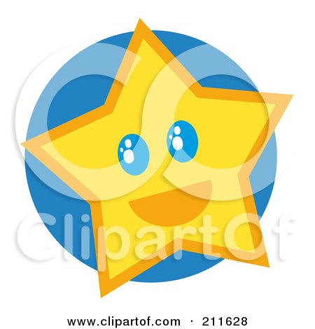 Royalty-Free (RF) Clipart Illustration of a Happy Yellow Star Face Over A Blue Circle by Hit Toon