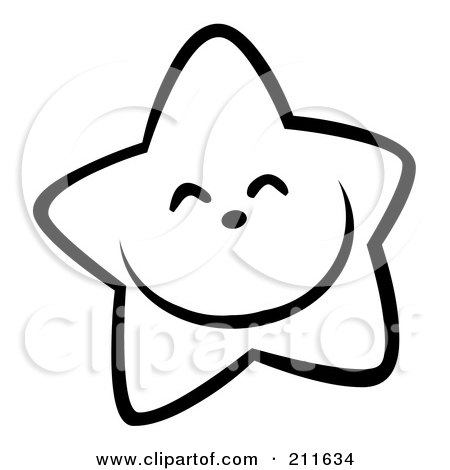Royalty-Free (RF) Clipart Illustration of an Outlined Happy Grinning Star Face by Hit Toon