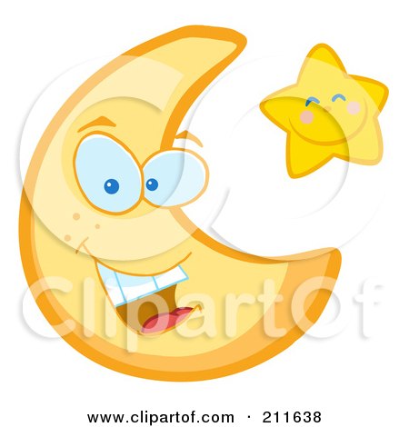 Royalty-Free (RF) Clipart Illustration of a Friendly Crescent Moon And Happy Star by Hit Toon