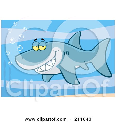 Royalty-Free (RF) Clipart Illustration of a Happy Blue Shark by Hit Toon