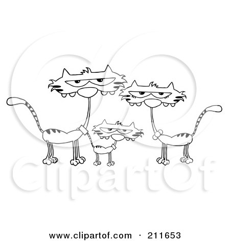 Royalty-Free (RF) Clipart Illustration of a Family Of Three Outlined Cats by Hit Toon