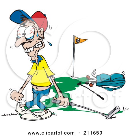 Royalty-Free (RF) Clipart Illustration of a Tense Man Playing Golf by Dennis Holmes Designs
