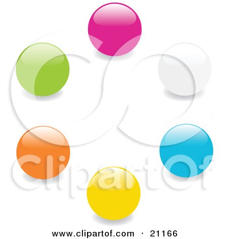 Clipart Illustration of a Collection Of Pink, White, Blue, Yellow, Orange And Green Marbles In A Circle On A White Background by elaineitalia
