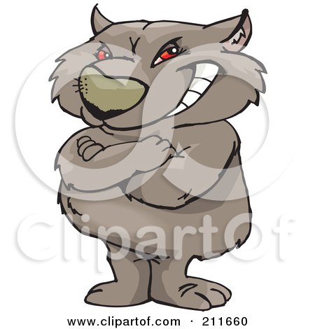 Royalty-Free (RF) Clipart Illustration of a Grinning, Red Eyed Wombat Standing Upright With His Arms Crossed by Dennis Holmes Designs