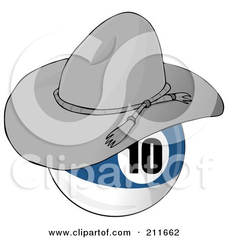 Royalty-Free (RF) Clipart Illustration of a Blue And White Ten Billiards Pool Ball Wearing A Cowboy Hat by djart