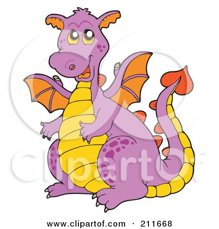 Royalty-Free (RF) Clipart Illustration of a Purple And Yellow Dragon With Orange Wings by visekart