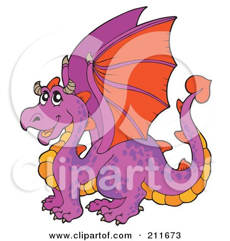 Royalty-Free (RF) Clipart Illustration of a Purple And Orange Dragon With Red Wings by visekart