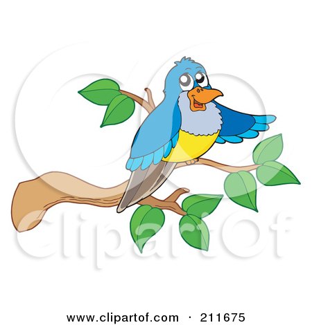Royalty-Free (RF) Clipart Illustration of a Friendly Bird Perched In A Branch by visekart