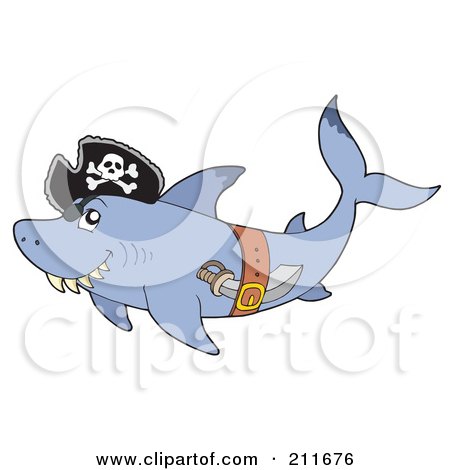 Royalty-Free (RF) Clipart Illustration of a Pirate Shark With A Knife In His Belt by visekart