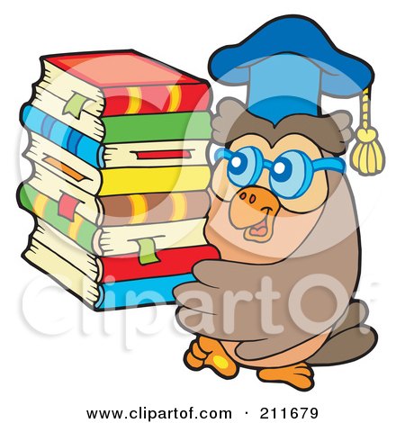 Royalty-Free (RF) Clipart Illustration of an Owl Teacher Carrying Books by visekart