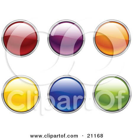 Clipart Illustration of a Collection Of Green, Blue, Yellow, Orange, Purple And Red Circular Web Buttons On A White Background by elaineitalia