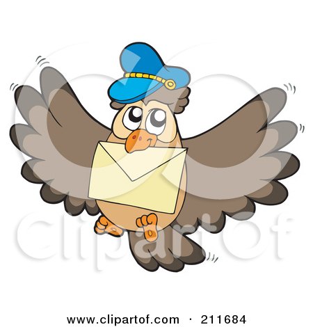 Royalty-Free (RF) Clipart Illustration of an Owl Mail Man Delivering A Letter by visekart