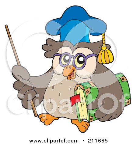 Royalty-Free (RF) Clipart Illustration of an Owl Teacher Carrying A Pointer Stick And Book by visekart