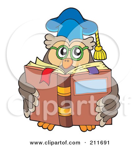 Royalty-Free (RF) Clipart Illustration of an Owl Teacher Reading A Text Book by visekart