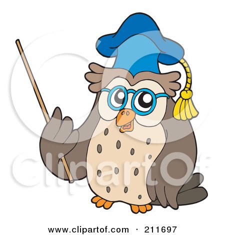 Royalty-Free (RF) Clipart Illustration of an Owl Teacher Holding A Stick by visekart