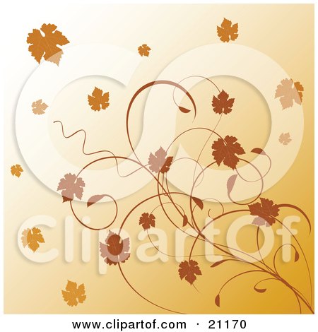 Clipart Illustration of Autumn Leaves And Vines Over A Gradient Orange Background by elaineitalia
