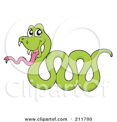 Royalty-Free (RF) Clipart Illustration of a Green Snake With Fangs And A Long Pink Tongue by visekart