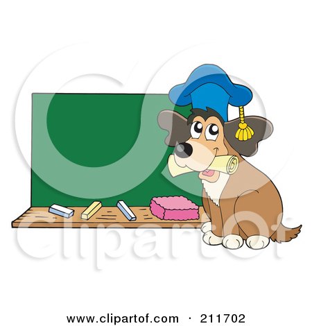 Royalty-Free (RF) Clipart Illustration of a Dog Teacher With A Diploma By A Chalk Board by visekart