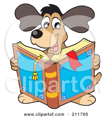 Royalty-Free (RF) Clipart Illustration of a Happy Dog Reading A Book by visekart