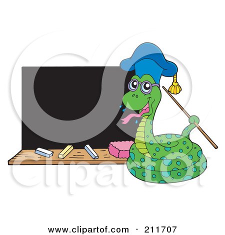 Royalty-Free (RF) Clipart Illustration of a Snake Professor By A Black Board by visekart