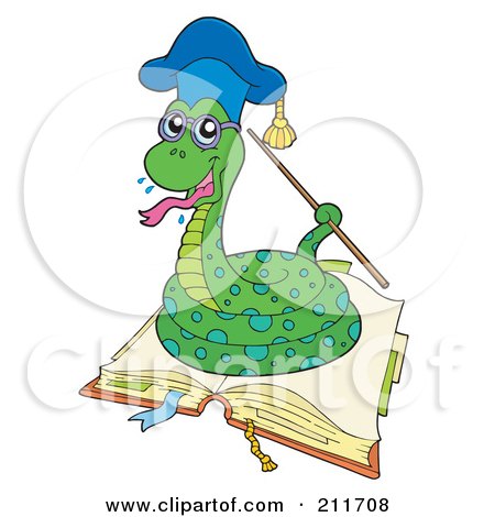 Royalty-Free (RF) Clipart Illustration of a Snake Professor On An Open Book by visekart
