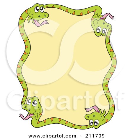 Royalty-Free (RF) Clipart Illustration of Four Green Snakes Making A Border Around Yellow by visekart